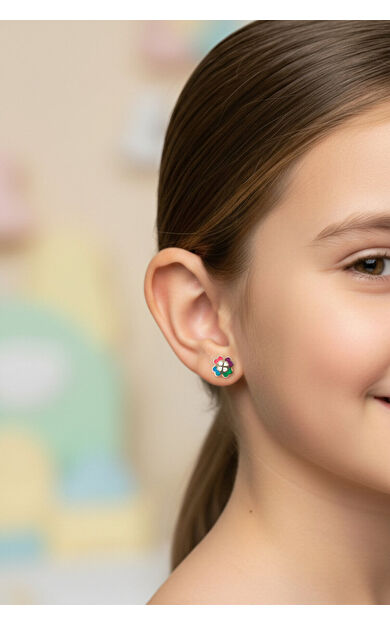 Kolyecik 14 Ayar Altın Yonca Çocuk Küpe