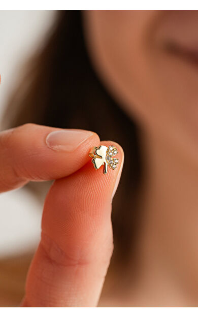 Kolyecik 14 Ayar Altın Yonca küpe