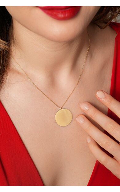 Kolyecik 14 Ayar Altın Yuvarlak Plaka Kolye