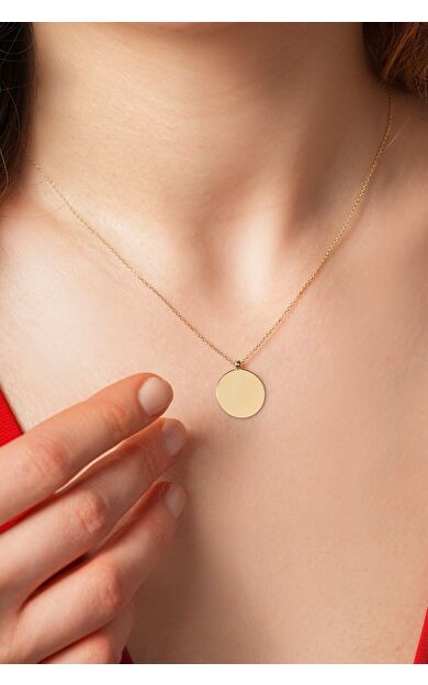 Kolyecik 14 Ayar Altın Yuvarlak Plaka Kolye