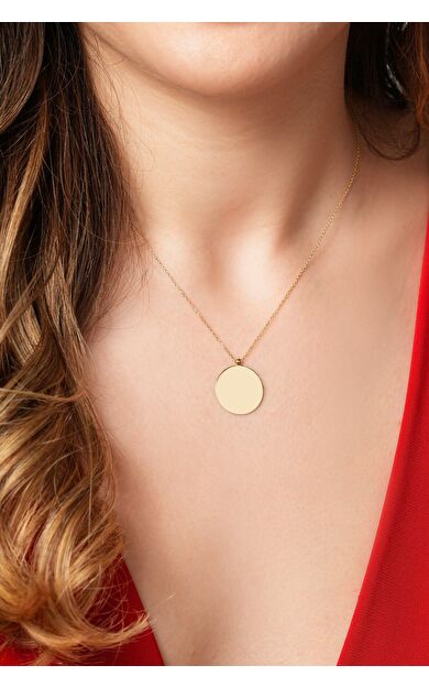 Kolyecik 14 Ayar Altın Yuvarlak Plaka Kolye