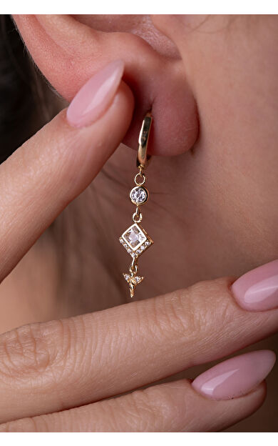 Kolyecik 14 Ayar Altın Melek Sallantılı Küpe