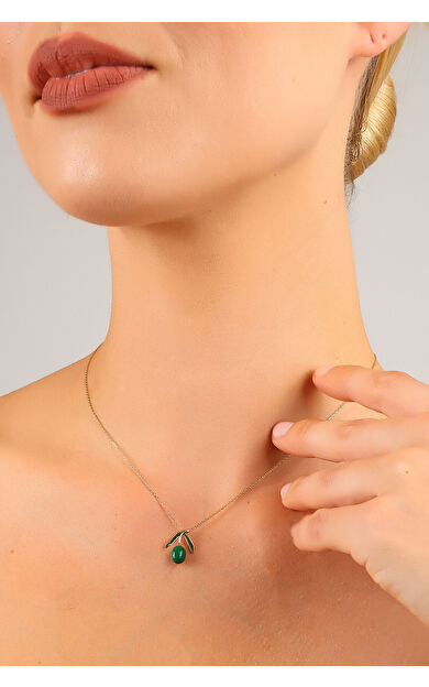 Kolyecik 14 Ayar Altın Zarif Yeşil Zeytin Kolye