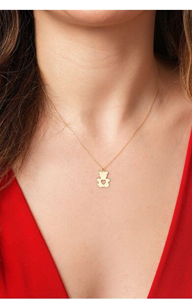 Kolyecik 14 Ayar Ayıcık Kalpli Kolye