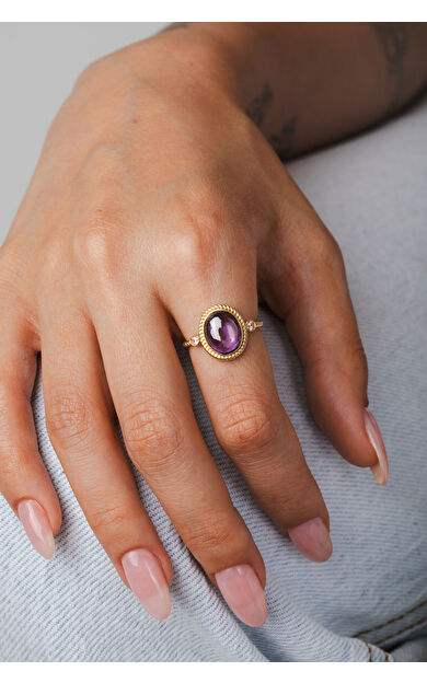 Kolyecik 14 Ayar Mor Taşlı Altın Yüzük