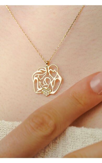 Kolyecik 14 Ayar Altın Anne Baba Çocuk Kolye