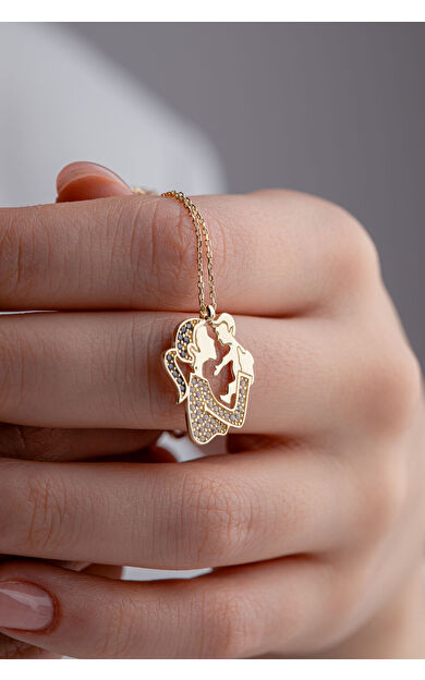 Kolyecik 14 Ayar Altın Taşlı Anne Çocuk Kolye