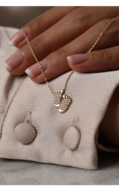 Kolyecik 14 Ayar Altın Bebek Ayak İzi Kolye