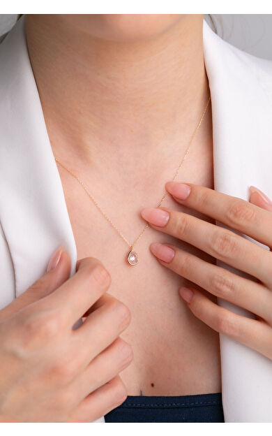 Kolyecik 14 Ayar Altın Beyaz Damla Taş Kolye