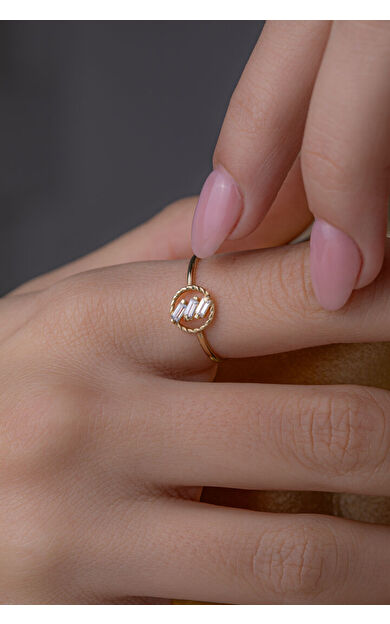 Kolyecik 14 Ayar Altın 3 Baget Taşlı Yüzük