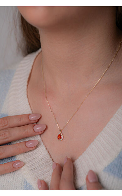 Kolyecik 14 Ayar Altın Turuncu Taş Kolye