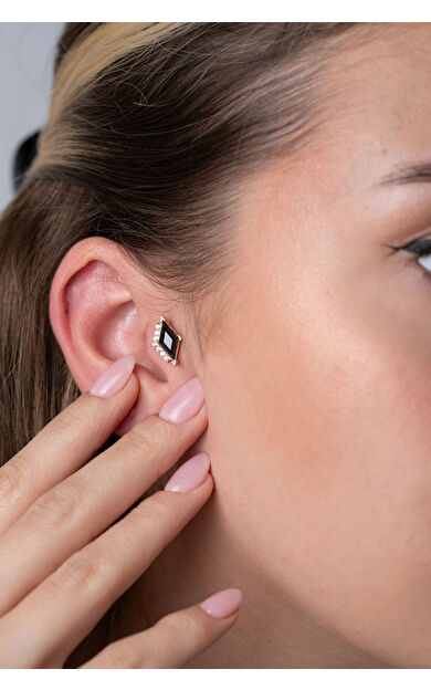 Kolyecik 14 Ayar Altın Siyah Taş Küpe