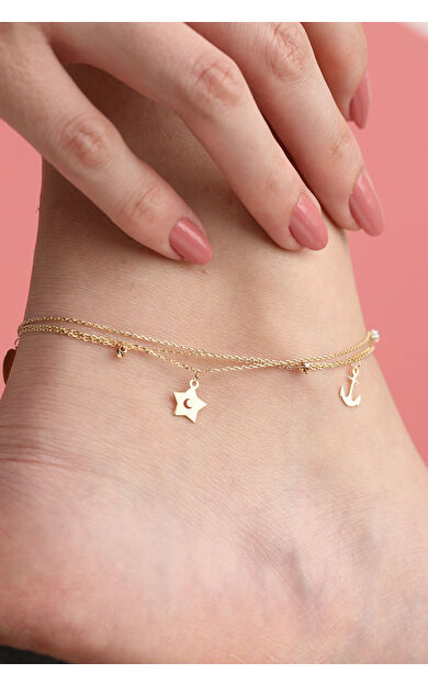 Kolyecik 14 Ayar Altın 3 Zincirli Halhal