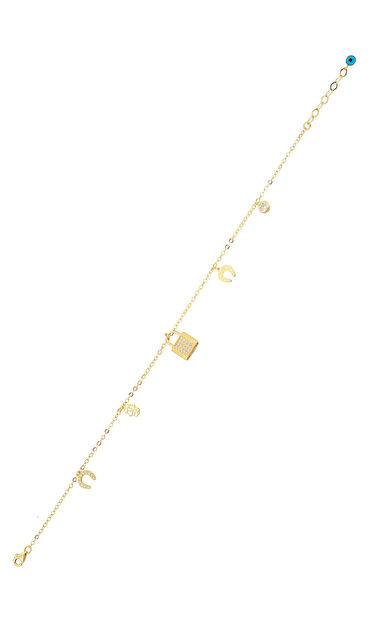 Kolyecik 14 Ayar Altın Kilitli Taşlı Halhal