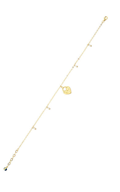 Kolyecik 14 Ayar Altın Kilit Kalp ve Beyaz Taşlı Halhal