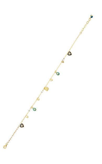 Kolyecik 14 Ayar Altın Çiçek ve Nazar Boncuku Halhal