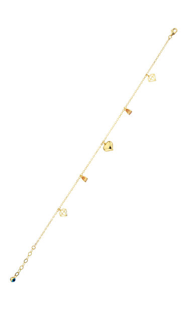 Kolyecik 14 Ayar Altın Sallantılı Figürlü ve Turuncu Taşlı Halhal