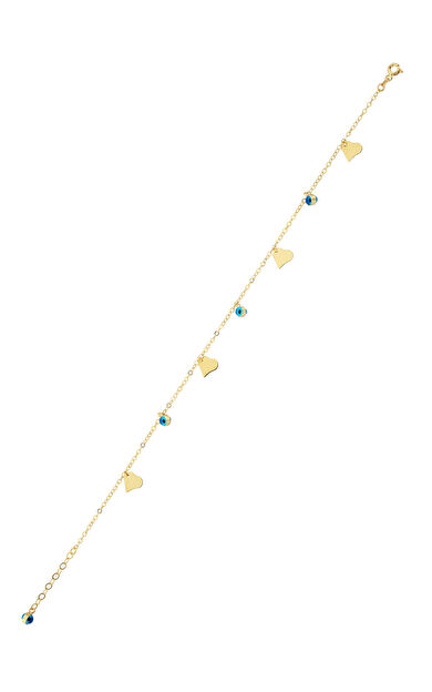 Kolyecik 14 Ayar Altın Nazar Ve Kalpli Halhal