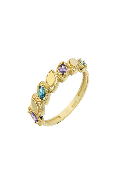 Kolyecik 14 Ayar Altın Renkli Taşlı Yüzük