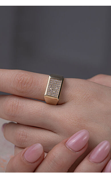 Kolyecik 14 Ayar Altın Dikdörtgen Yüzük