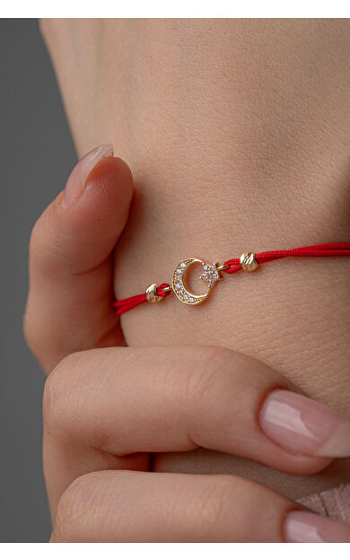 Kolyecik 14 Ayar Altın İpli Ayyıldız Bileklik