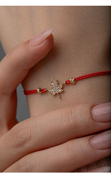 Kolyecik 14 Ayar Altın İpli Çınar Yaprağı Bileklik