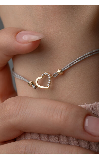 Kolyecik 14 Ayar Altın İpli Kalp Bileklik