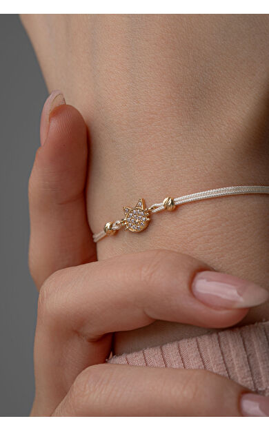 Kolyecik 14 Ayar Altın İpli Kedi Bileklik