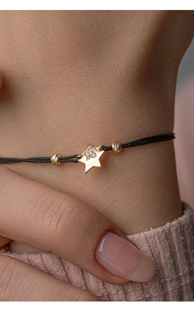 Kolyecik 14 Ayar Altın İpli Yıldız Bileklik