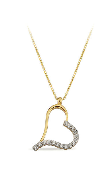 Kolyecik 14 Ayar Altın Yarı Taslı Kalp Kolye