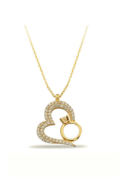 Kolyecik 14 Ayar Altın Yuzuklu Kalp Kolye