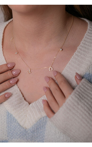 Kolyecik 14 Ayar Altın Kalp Şans Kolye