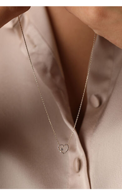 Kolyecik 14 Ayar Altın Minimal Tasli Kalp Kolye