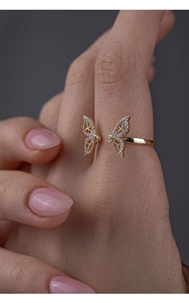 Kolyecik 14 Ayar Altın Ayarlanabilir Kelebek Yüzük