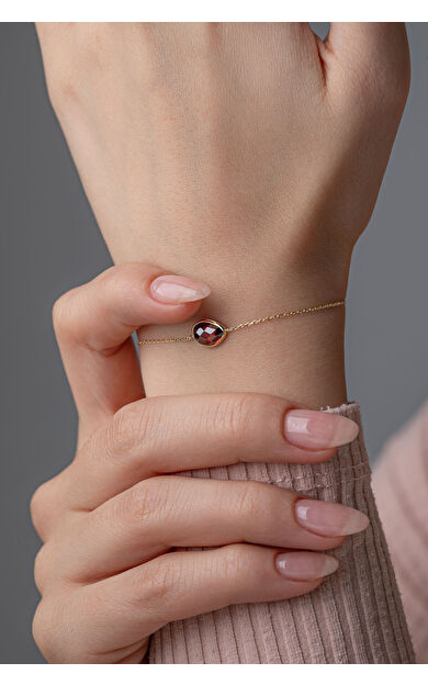 Kolyecik 14 Ayar Altın Kırmızı Damla Taş Bileklik