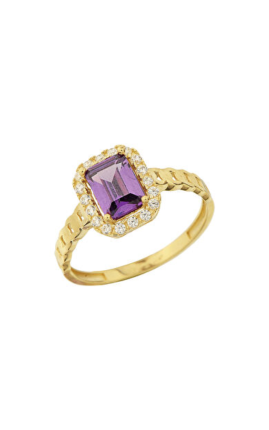 Kolyecik 14 Ayar Altın Amatist Taşlı Baget Yüzük