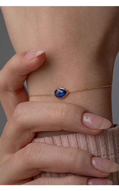 Kolyecik 14 Ayar Altın Lacivert Damla Taş Bileklik