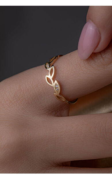 Kolyecik 14 Ayar Altın Yaprak Yüzük