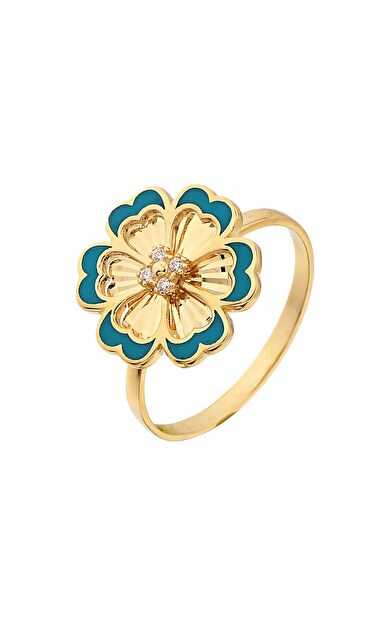 Kolyecik 14 Ayar Altın Mineli Çiçek Yüzük