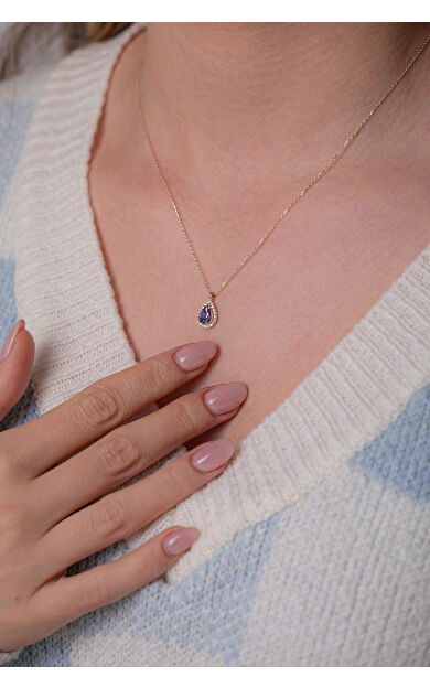 Kolyecik 14 Ayar Altın Mor Taş Kolye