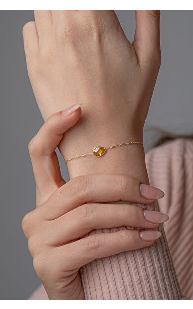 Kolyecik 14 Ayar Altın Sarı Damla Taş Bileklik