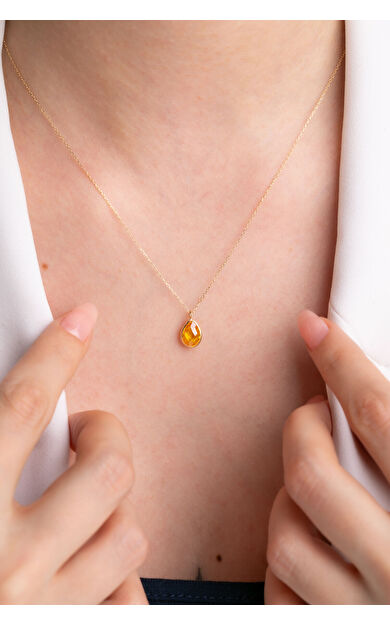 Kolyecik 14 Ayar Altın Sarı Damla Taş Kolye