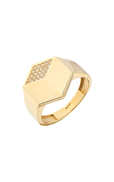 Kolyecik 14 Ayar Altın Geometrik Kişiselleştirebilir Yüzük