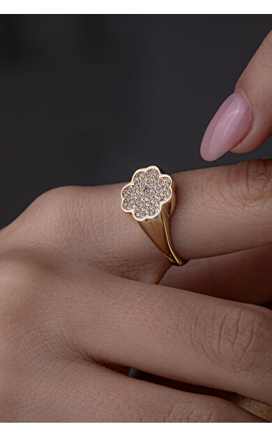 Kolyecik 14 Ayar Altın Taşlı Yonca Yüzük