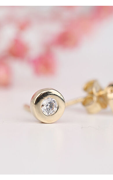 Kolyecik 14 Ayar Altın Tektaş Küpe