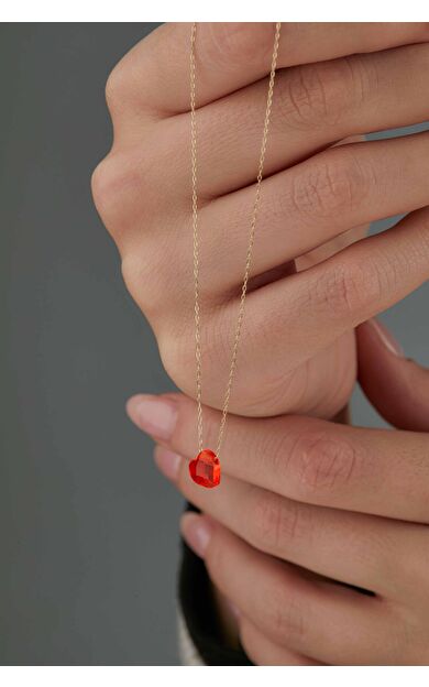 Kolyecik 14 Ayar Altın Turuncu Kalp Kolye