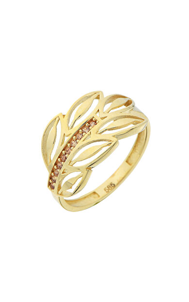 Kolyecik 14 Ayar Altın Yaprak Motifli Yüzük