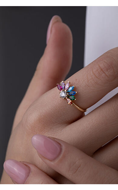 Kolyecik 14 Ayar Altın Renkli Çicek Yüzük