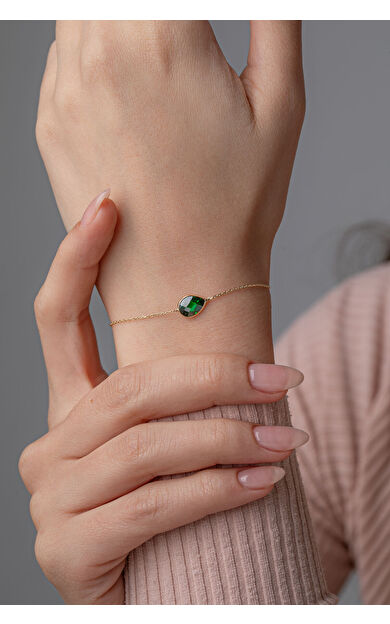Kolyecik 14 Ayar Altın Zümrüt Damla Taş Bileklik