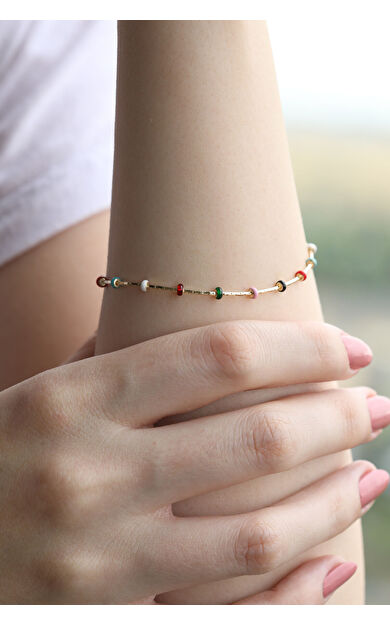 Kolyecik 14 Ayar Altin Renkli Mineli Bileklik